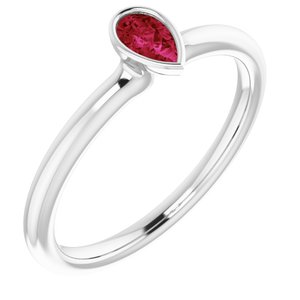 14K White Natural Ruby Stackable Ring