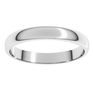18K White 3 mm Lightweight Half Round Band Size 12.5