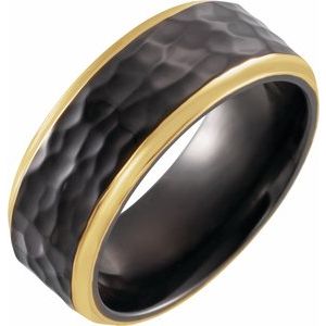 18K Yellow Gold PVD Black Titanium 8 mm Stepped-Edge Comfort-Fit Flat Band Size 6