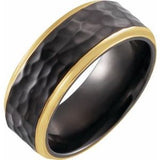 18K Yellow Gold PVD Black Titanium 8 mm Stepped-Edge Comfort-Fit Flat Band Size 7.5