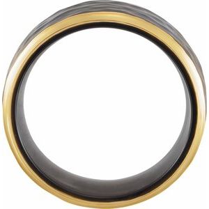 18K Yellow Gold PVD Black Titanium 8 mm Stepped-Edge Comfort-Fit Flat Band Size 5
