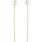 14K Yellow Cultured White Freshwater Pearl Threader Earrings