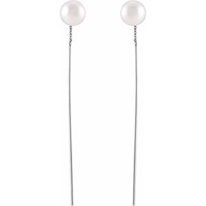 14K White Cultured White Freshwater Pearl Threader Earrings