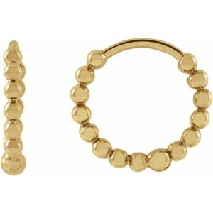 14K Yellow Beaded 11 mm Hoop Earrings