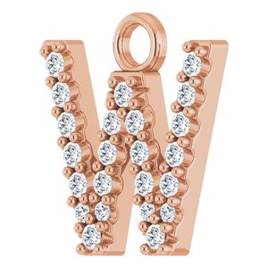 14K Rose .08 CTW Natural Diamond Initial W Dangle