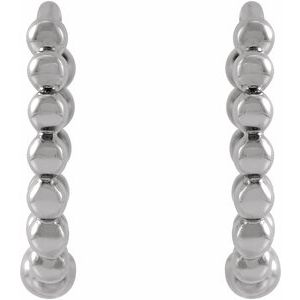14K White Beaded 11 mm Hoop Earrings