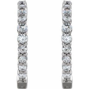 14K White 1 CTW Lab-Grown Diamond Inside-Outside Hinged 19.3 mm Hoop Earrings