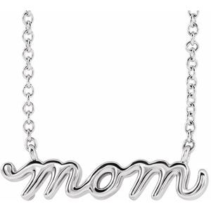 14K White Petite Mom Script 16" Necklace