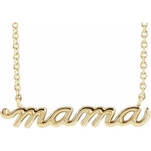 14K Yellow Petite Mama Script 16" Necklace