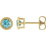 14K Yellow 3 mm Natural Blue Zircon Beaded Bezel-Set Earrings