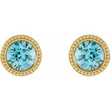 14K Yellow 3 mm Natural Blue Zircon Beaded Bezel-Set Earrings