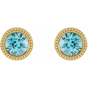 14K Yellow 3 mm Natural Blue Zircon Beaded Bezel-Set Earrings