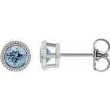 Platinum 3 mm Natural Aquamarine Beaded Bezel-Set Earrings