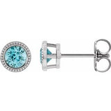 Sterling Silver 3 mm Natural Blue Zircon Beaded Bezel-Set Earrings