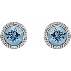 Platinum 3 mm Natural Aquamarine Beaded Bezel-Set Earrings