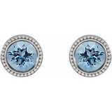 Sterling Silver 3 mm Natural Aquamarine Beaded Bezel-Set Earrings