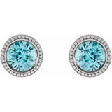 Sterling Silver 3 mm Natural Blue Zircon Beaded Bezel-Set Earrings