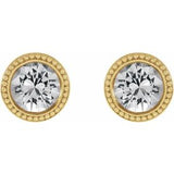 14K Yellow 3 mm Natural White Sapphire Beaded Bezel-Set Earrings