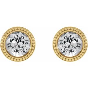 14K Yellow 3 mm Natural White Sapphire Beaded Bezel-Set Earrings