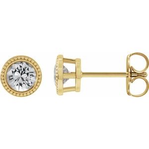 14K Yellow 3 mm Natural White Sapphire Beaded Bezel-Set Earrings