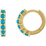 14K Yellow Natural Turquoise Cabochon Hinged 12.2 mm Hoop Earrings