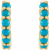 14K Yellow Natural Turquoise Cabochon Hinged 12.2 mm Hoop Earrings
