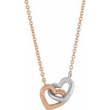14K Rose/White Interlocking Heart 16" Necklace