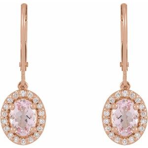 14K Rose Natural Pink Morganite & 1/8 CTW Natural Diamond Earrings