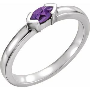14K White Natural Amethyst Family Stackable Ring