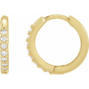 14K Yellow 1/8 CTW Natural Diamond Hinged 12.5 mm Hoop Earrings