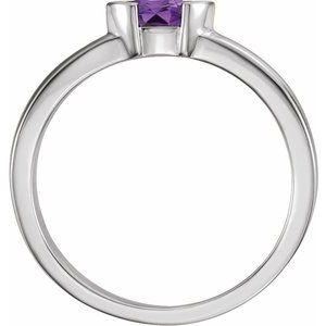 14K White Natural Amethyst Family Stackable Ring