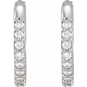 Platinum 1/8 CTW Natural Diamond Hinged 12.5 mm Hoop Earrings