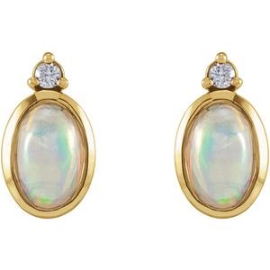 14K Yellow Natural Ethiopian Opal & .06 CTW Natural Diamond Bezel-Set Earrings