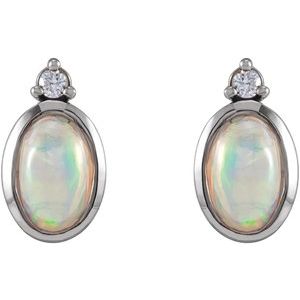 Sterling Silver Natural Ethiopian Opal & .06 CTW Natural Diamond Bezel-Set Earrings