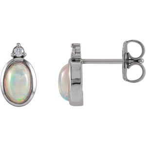 Platinum Natural Ethiopian Opal & .03 CTW Natural Diamond Bezel-Set Earrings