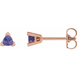 14K Rose 3 mm Trillion Natural Tanzanite V-Prong Earrings