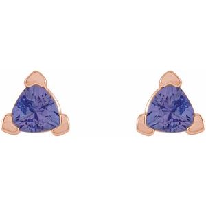 14K Rose 3 mm Trillion Natural Tanzanite V-Prong Earrings