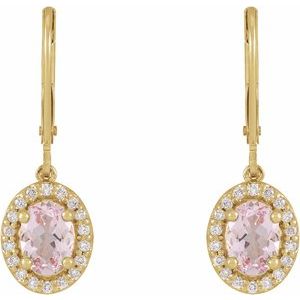 14K Yellow Natural Pink Morganite & 1/8 CTW Natural Diamond Earrings