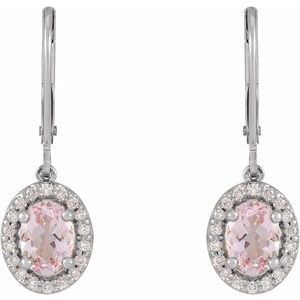Sterling Silver Natural Pink Morganite & 1/8 CTW Natural Diamond Earrings