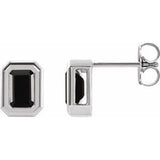 14K White Natural Black Onyx Solitaire Earrings