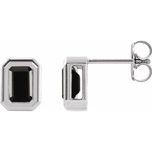 14K White Natural Black Onyx Solitaire Earrings