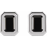 Platinum Natural Black Onyx Solitaire Earrings