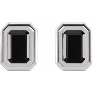 Platinum Natural Black Onyx Solitaire Earrings