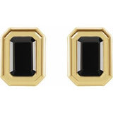 14K Yellow Natural Black Onyx Solitaire Earrings