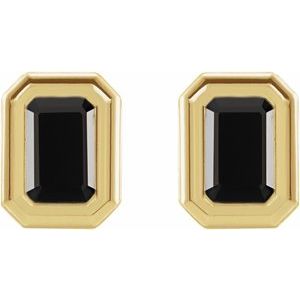 14K Yellow Natural Black Onyx Solitaire Earrings