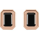 14K Rose Natural Black Onyx Solitaire Earrings