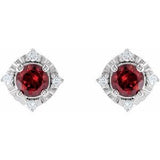14K White Natural Mozambique Garnet & .08 CTW Natural Diamond Halo-Style Earrings