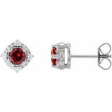 14K White Natural Mozambique Garnet & .08 CTW Natural Diamond Halo-Style Earrings