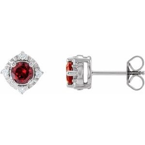14K White Natural Mozambique Garnet & .08 CTW Natural Diamond Halo-Style Earrings