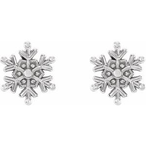 14K White Snowflake Stud Earrings